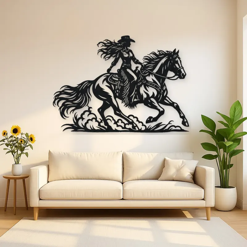 Cowgirl and Horse Metal Wall Art | Equestrian Wall Decor