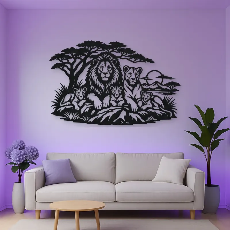 Lion Family Pride Metal Wall Art | Wildlife Silhouette Decor