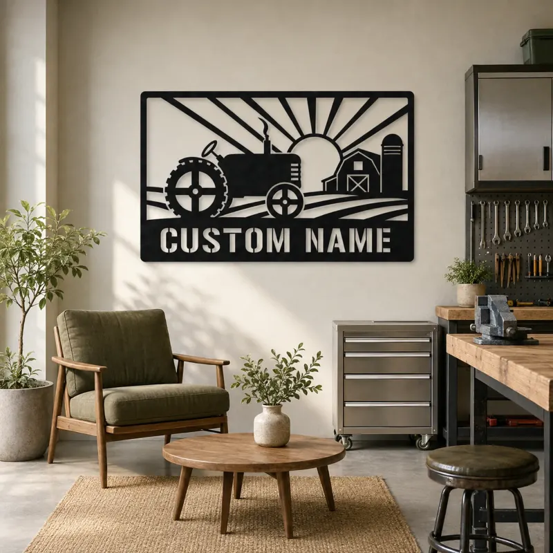 Personalized Farm Tractor Metal Wall Art with Sunrise - lifestyle view 4