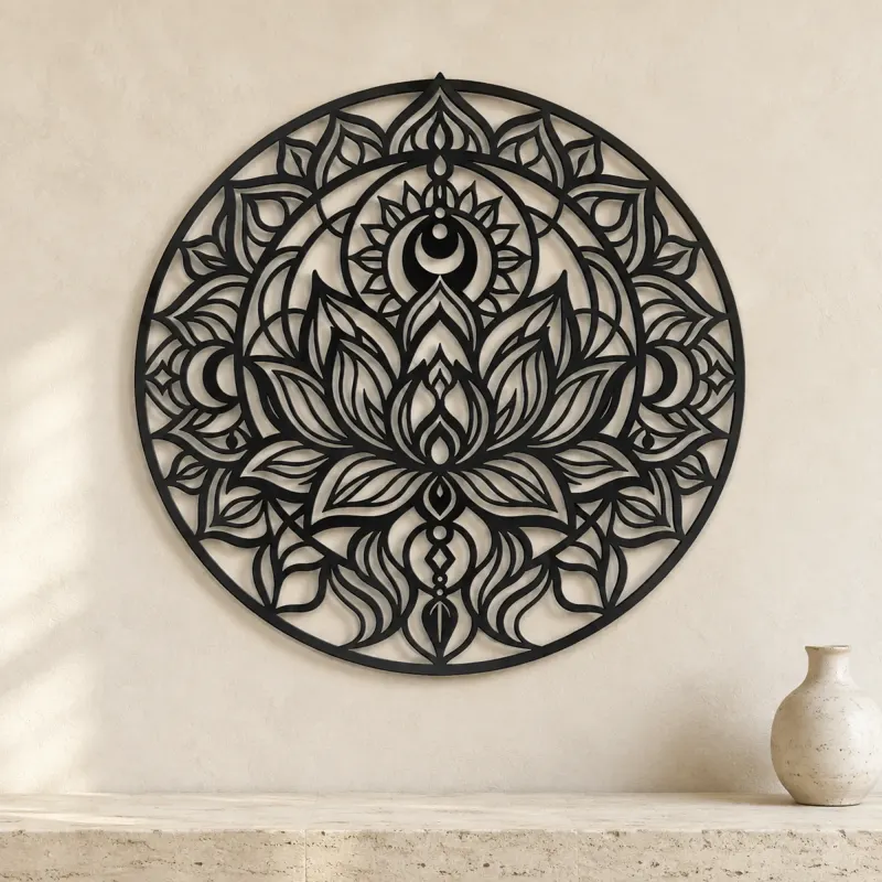 Lotus Mandala Metal Wall Art | Botanical Metal Wall Decor - lifestyle view 3