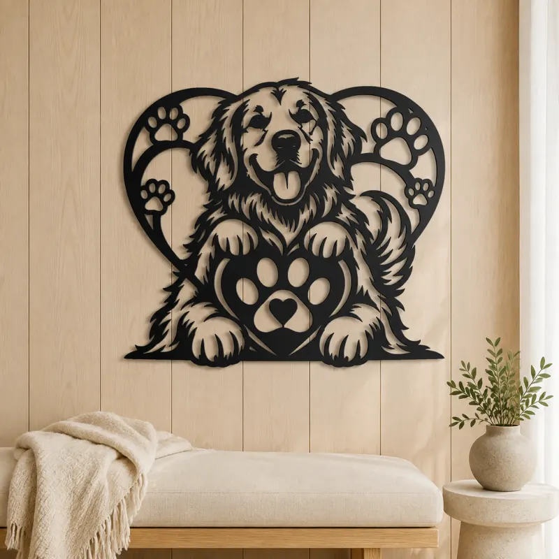Dog Paw Heart Metal Wall Art | Pet Lover Silhouette Decor - lifestyle view 5