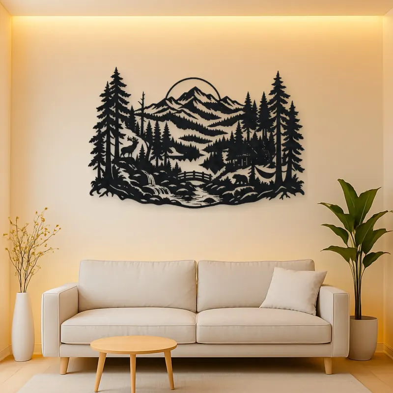 Misty Woodland Layers Metal Wall Art | Nature Silhouette Decor