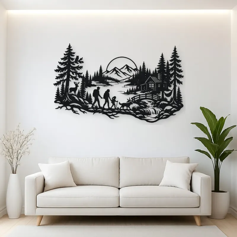 Woodland Family Walk Metal Wall Art | Family Silhouette Decor