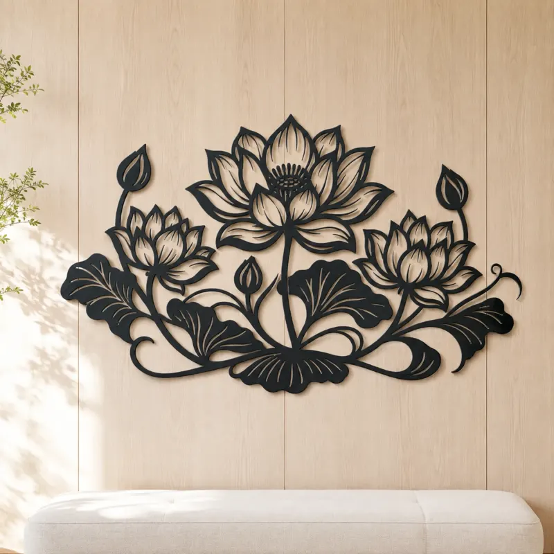 Lotus Bloom Balance Metal Wall Art | Botanical Metal Wall Decor - lifestyle view 5