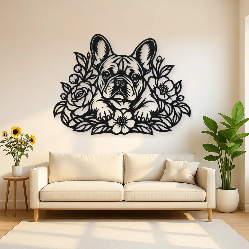 French Bulldog Floral Metal Wall Art | Pet Lover Silhouette Decor