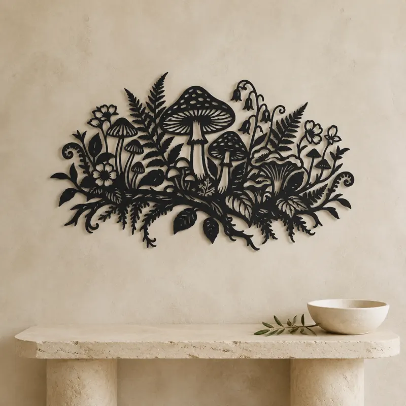 Mushroom Woodland Garden Metal Wall Art | Botanical Metal Wall Decor - lifestyle view 3