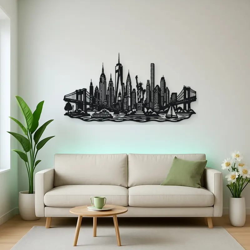New York Skyline Flow Metal Wall Art | Travel and City Wall Decor