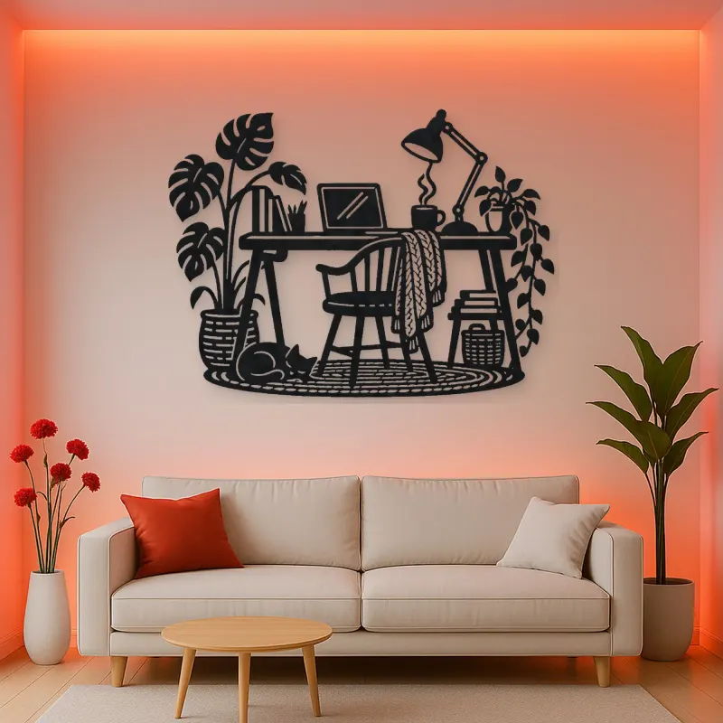 Desk and Lamp Metal Wall Art | Cozy Home Metal Decor