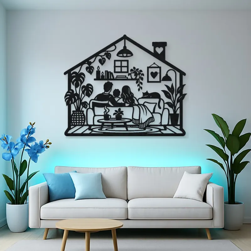 Minimal House Family Metal Wall Art | Family Silhouette Decor