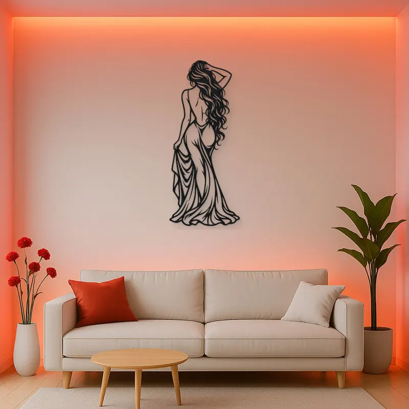 Long Hair Back Pose Metal Wall Art | Movement Silhouette Decor