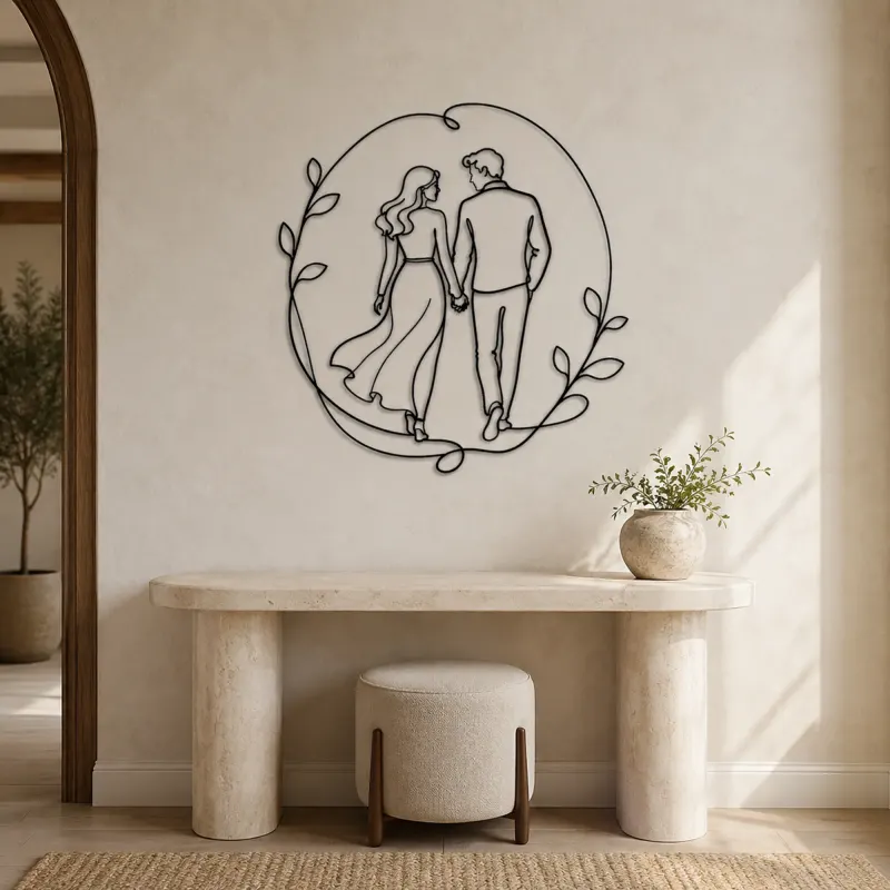 Holding Hands Walk Metal Wall Art | Romantic Couple Decor - lifestyle view 3