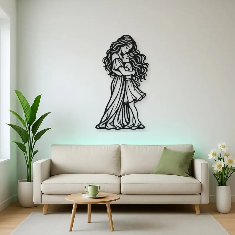 Mother Daughter Hug Metal Wall Art | Family Silhouette Decor
