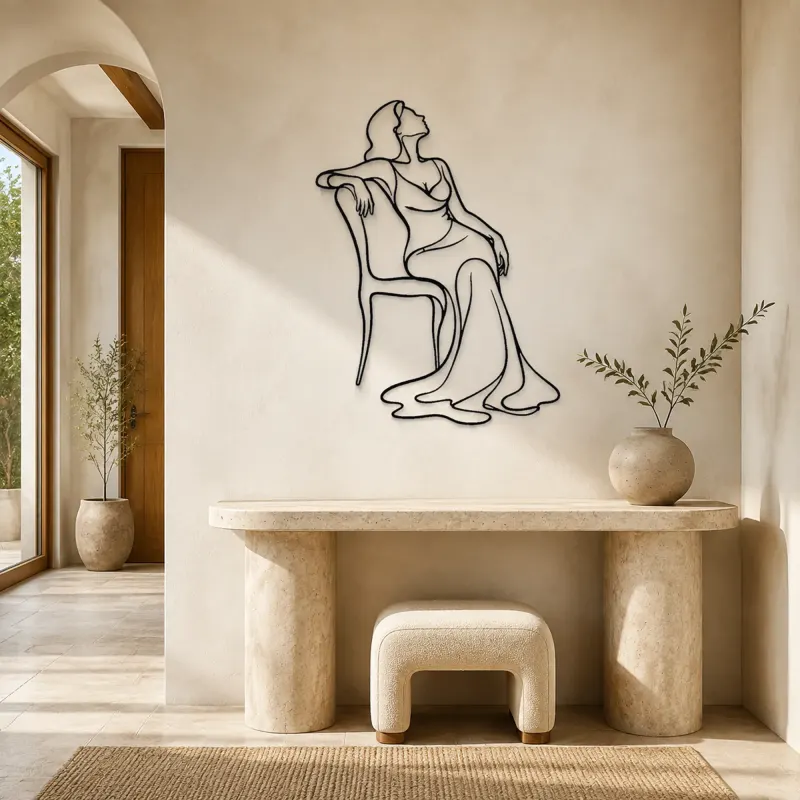Draped Chair Pose Metal Wall Art | Fashion Figure Wall Decor - lifestyle view 3