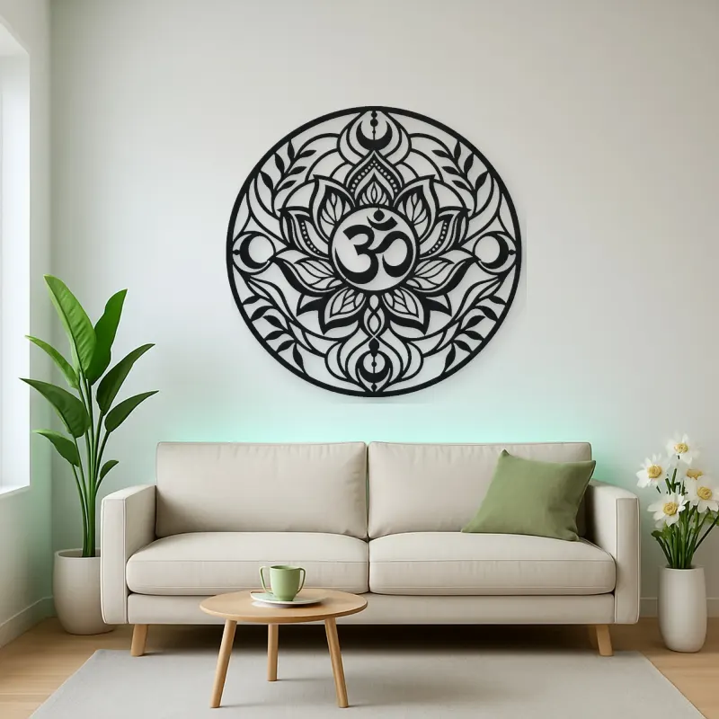 Om Lotus Circle Metal Wall Art | Botanical Metal Wall Decor