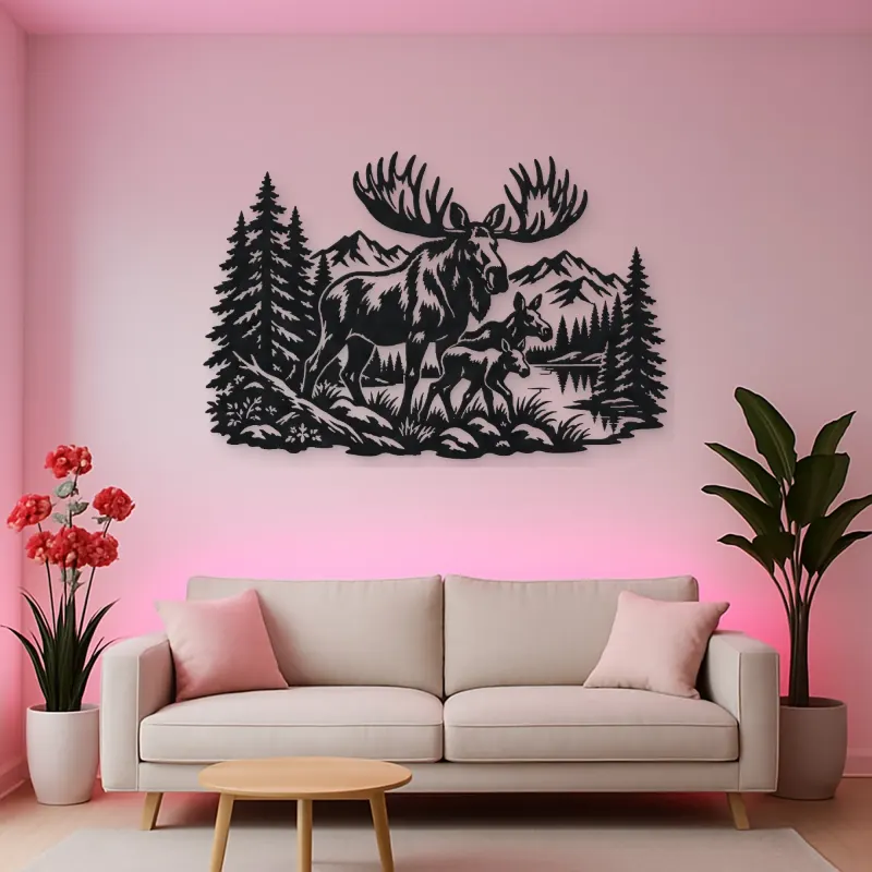 Moose Pine Forest Metal Wall Art | Wildlife Silhouette Decor
