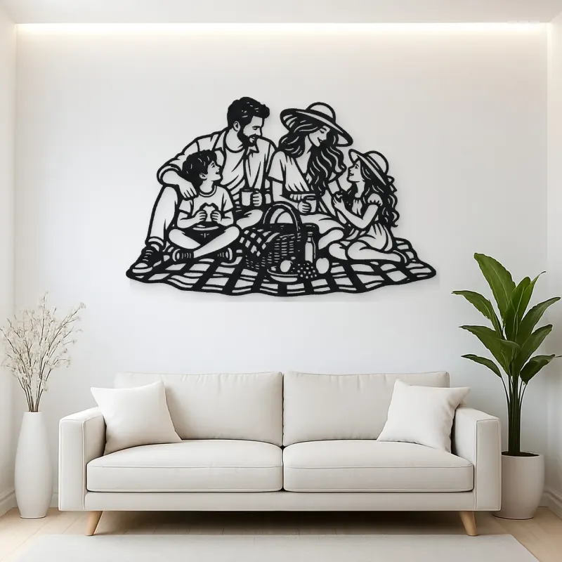 Family Picnic Metal Wall Art | Family Silhouette Decor