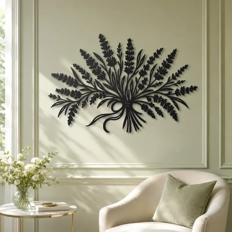 Lavender Bouquet Metal Wall Art | Botanical Metal Wall Decor - lifestyle view 2