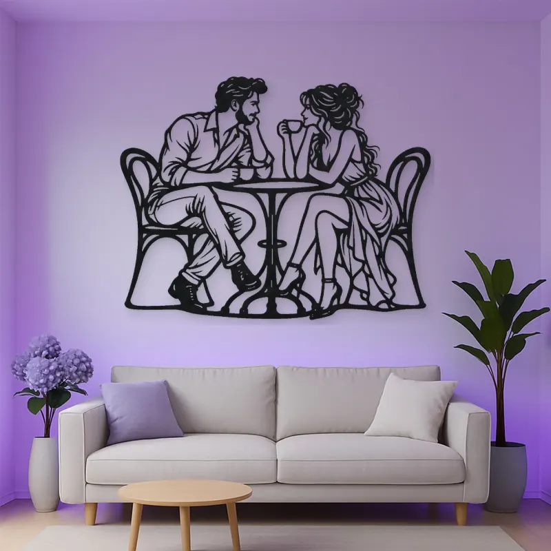Coffee Date Couple Metal Wall Art | Romantic Couple Decor