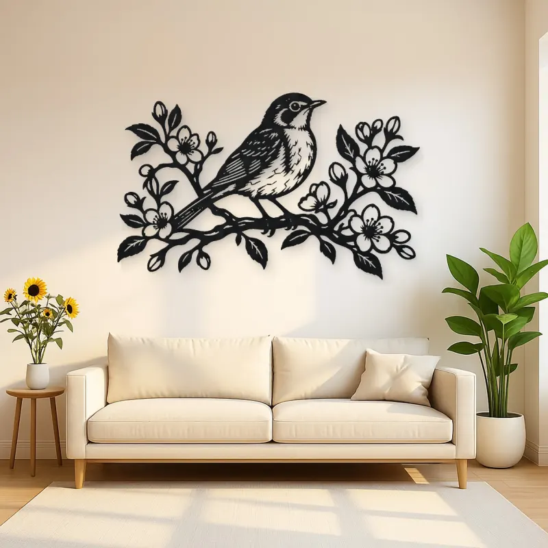Robin Spring Branch Metal Wall Art | Wildlife Silhouette Decor