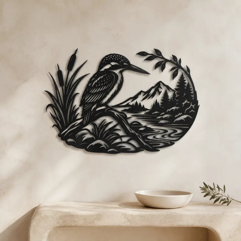 Kingfisher River Metal Wall Art | Wildlife Silhouette Decor - lifestyle view 3