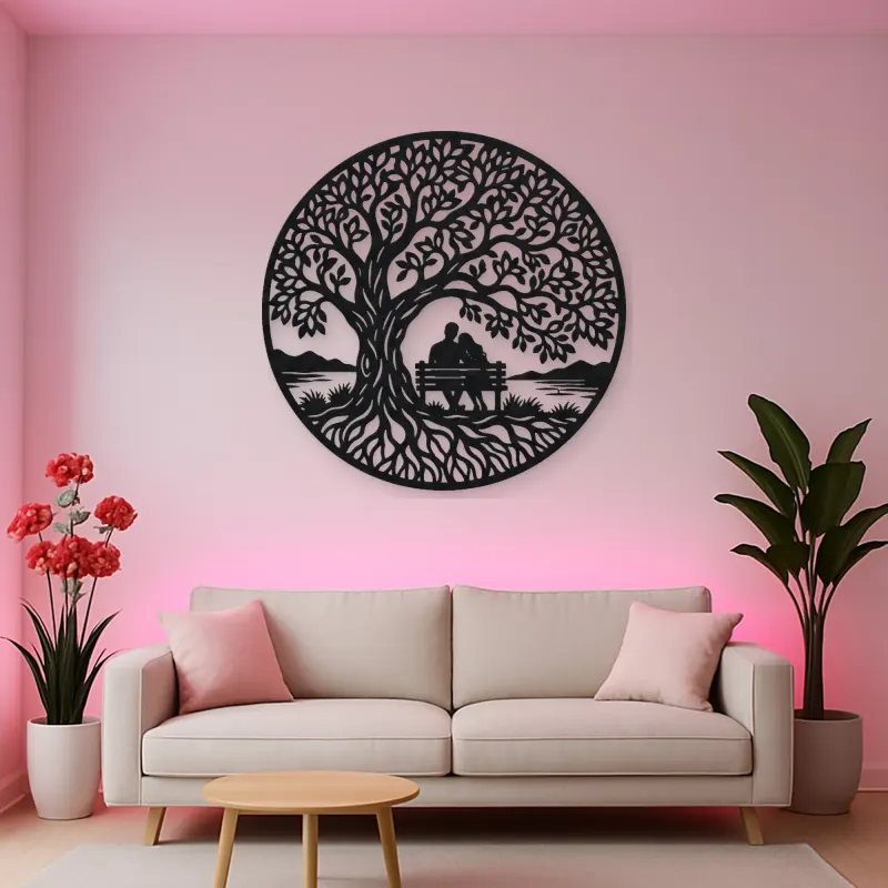 Tree with Bench Couple Metal Wall Art | Romantic Couple Decor