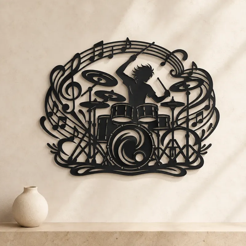 Drum Rhythm Circle Metal Wall Art | Modern Abstract Metal Decor - lifestyle view 3