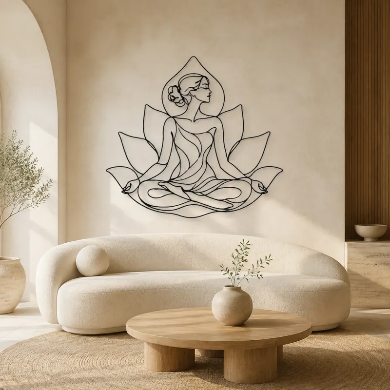 Lotus Seated Muse Metal Wall Art | Yoga and Meditation Wall Decor - lifestyle view 3