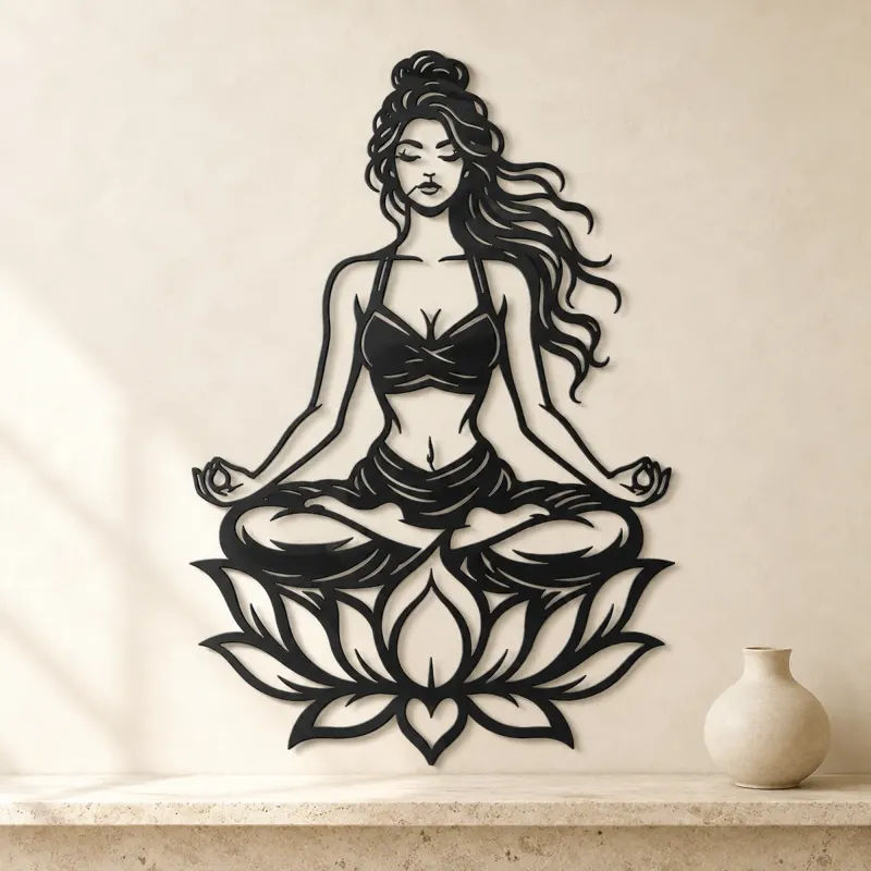 Meditation with Lotus Metal Wall Art | Movement Silhouette Decor - lifestyle view 3