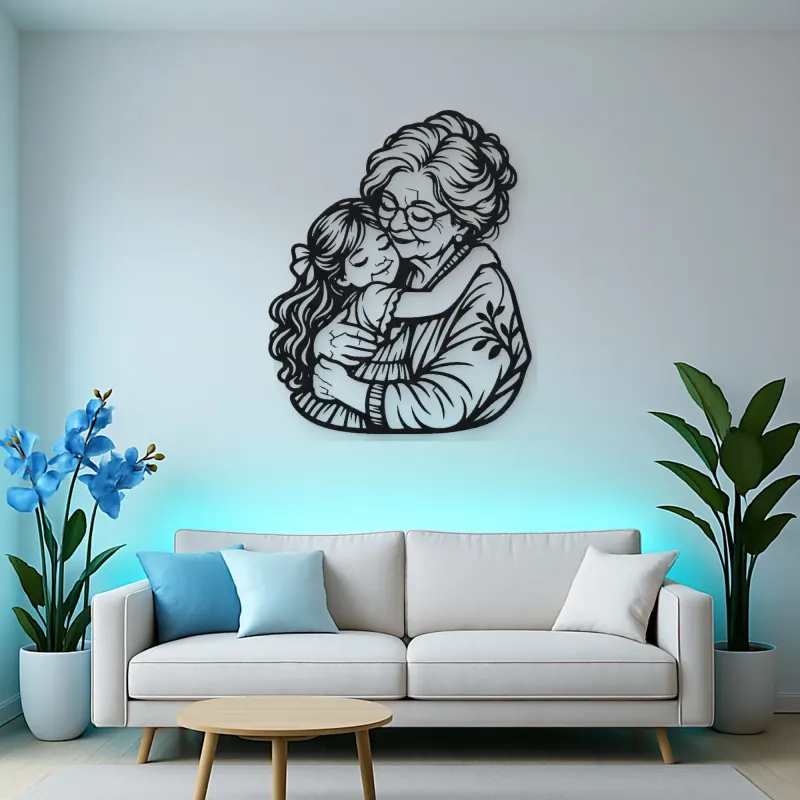 Grandmother Granddaughter Metal Wall Art | Family Silhouette Decor