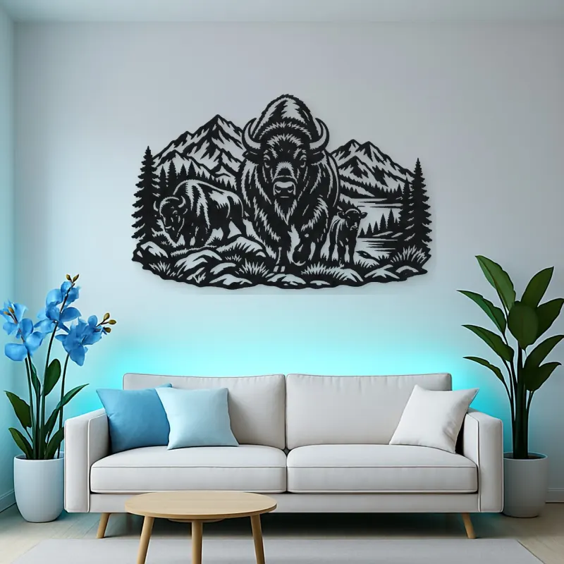 Buffalo Mountain Metal Wall Art | Wildlife Silhouette Decor