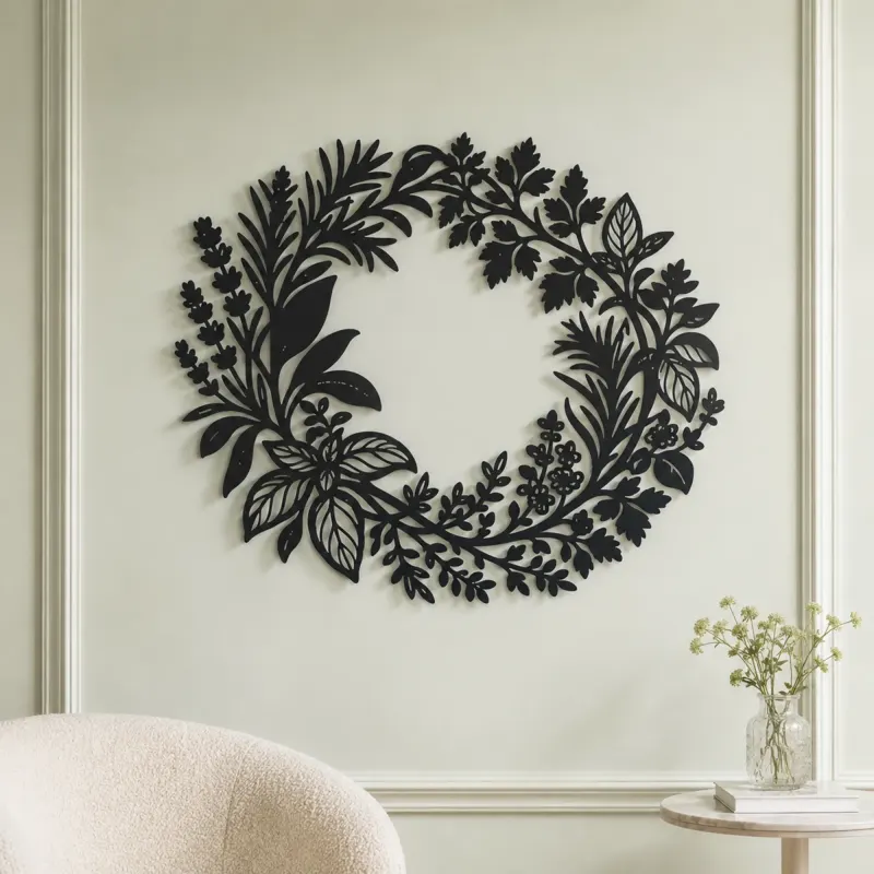 Herb Kitchen Wreath Metal Wall Art | Cozy Home Metal Decor - lifestyle view 2