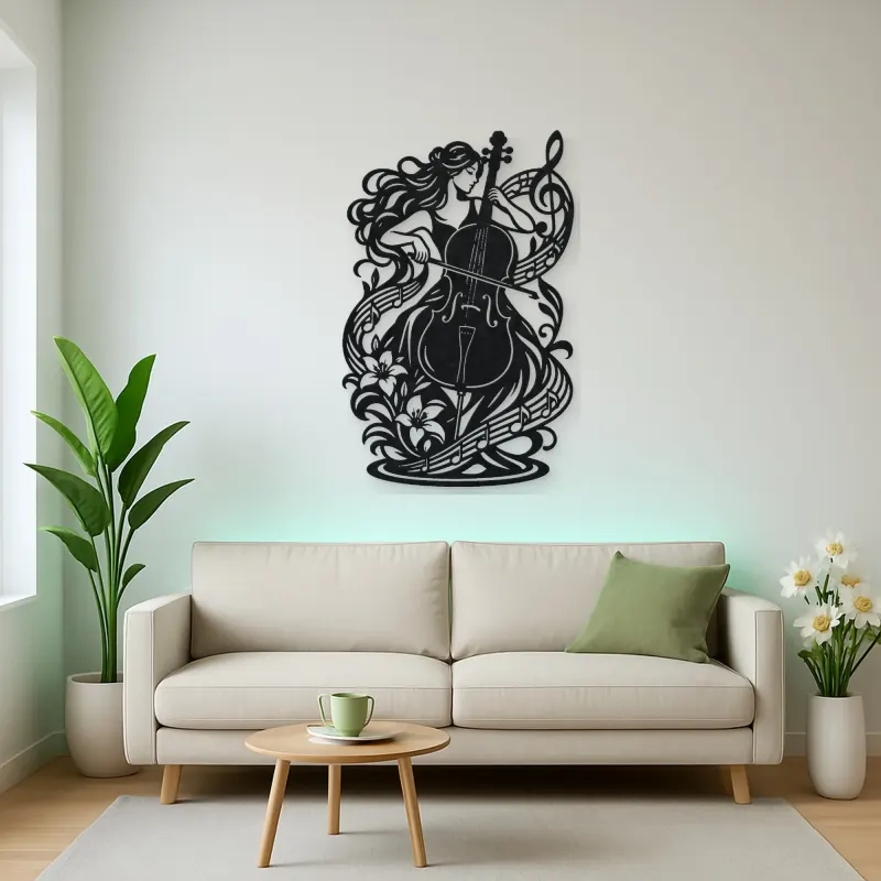 Cello Curve Metal Wall Art | Music Room Wall Decor