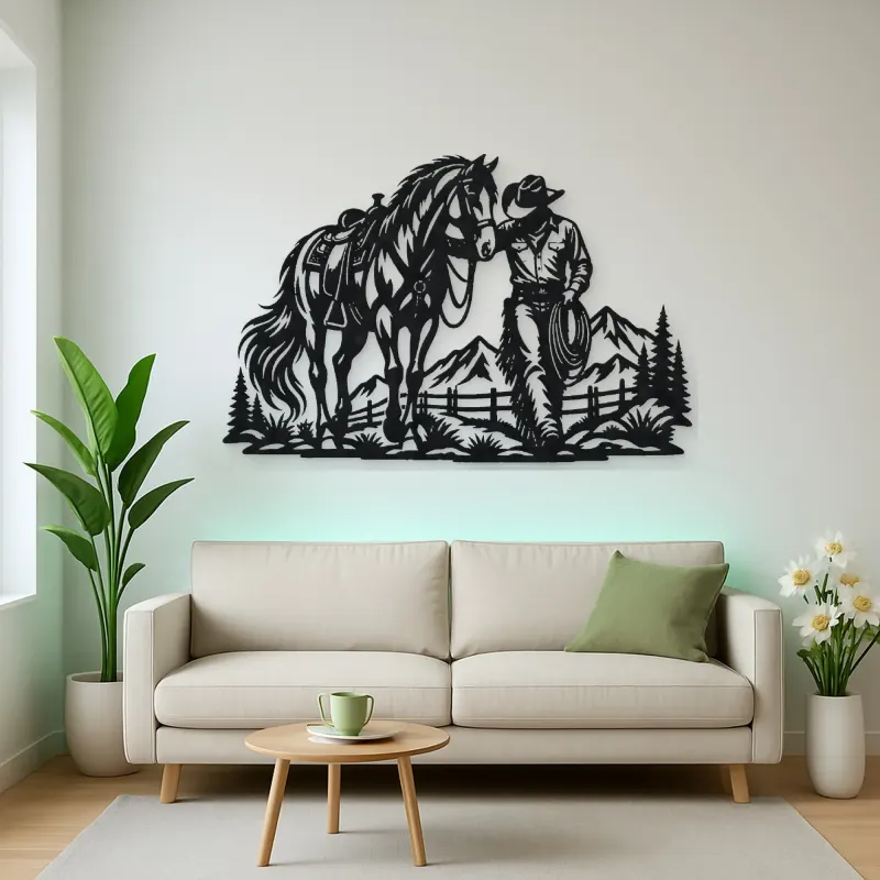 Cowboy and Horse Metal Wall Art | Equestrian Wall Decor
