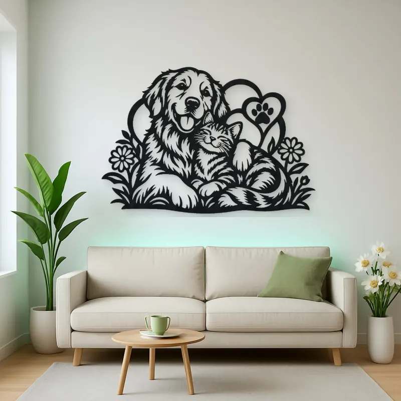 Dog and Cat Friends Metal Wall Art | Pet Lover Silhouette Decor