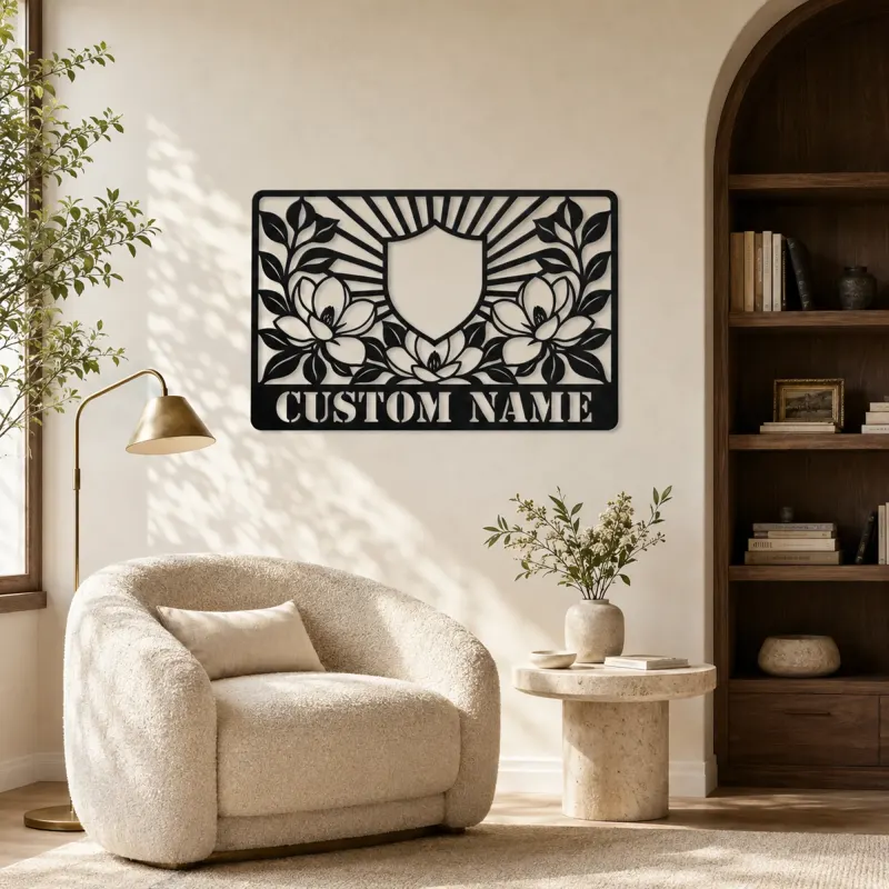 Personalized Magnolia Monogram Metal Wall Art - lifestyle view 5