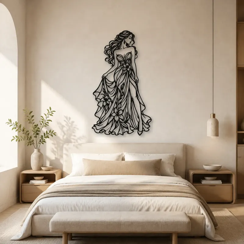 Floral Dress Muse Metal Wall Art | Botanical Woman Wall Decor - lifestyle view 2