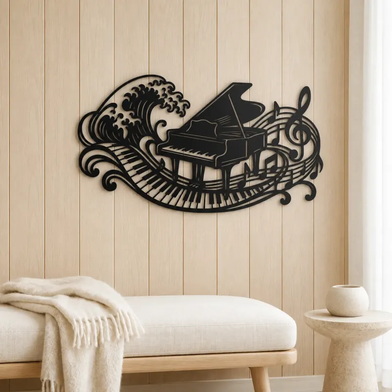 Piano Wave Keys Metal Wall Art | Music Room Wall Decor - lifestyle view 5