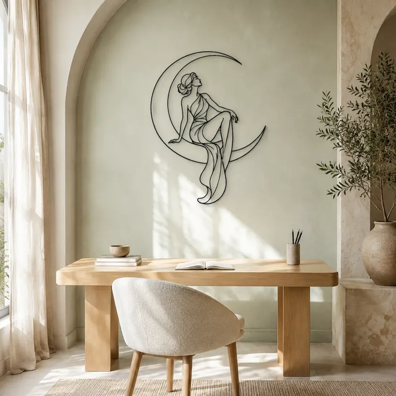 Crescent Moon Woman Metal Wall Art | Celestial Woman Wall Decor - lifestyle view 4