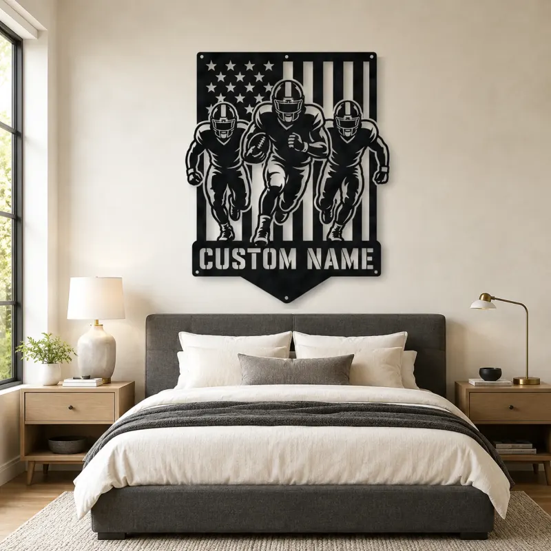 Personalized Three Football Players Flag Metal Wall Art - lifestyle view 2