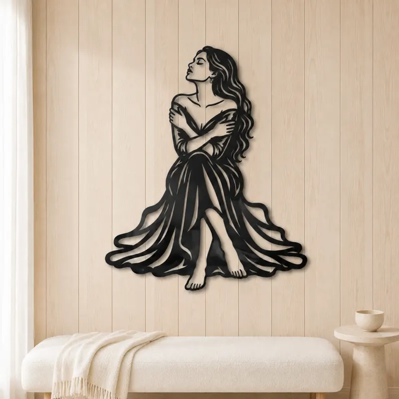 Quiet Self Love Metal Wall Art | Minimalist Woman Line Art - lifestyle view 5