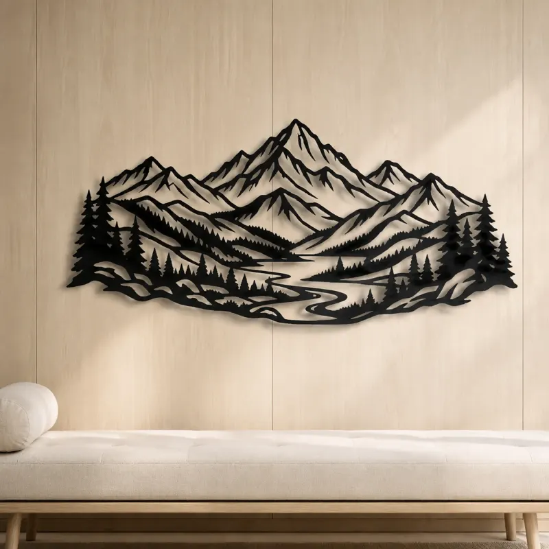 Layered Mountain Valley Metal Wall Art | Nature Silhouette Decor - lifestyle view 5