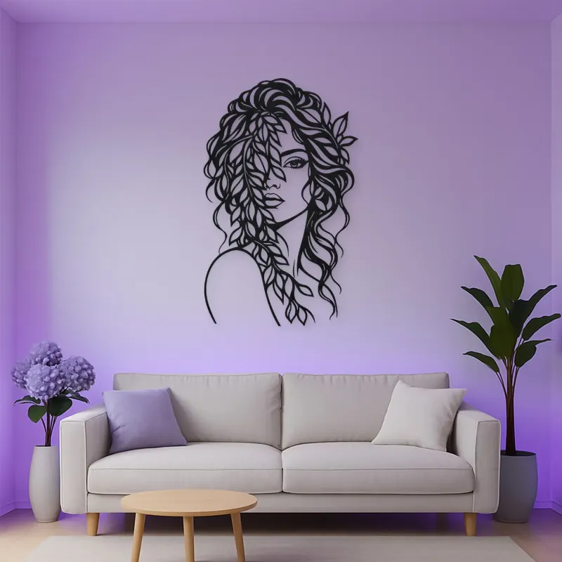 Leaf Veil Face Metal Wall Art | Minimalist Woman Line Art