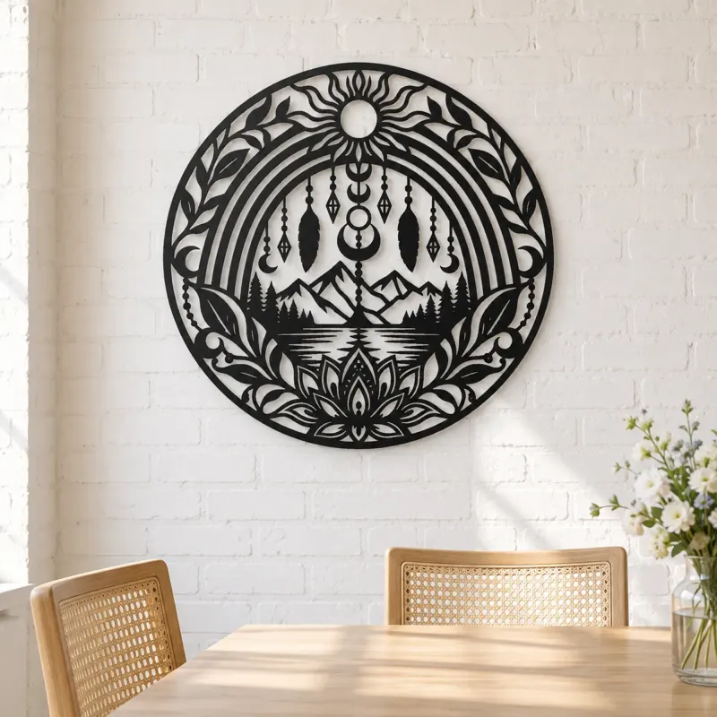 Boho Rainbow Arch Metal Wall Art | Modern Abstract Metal Decor - lifestyle view 4