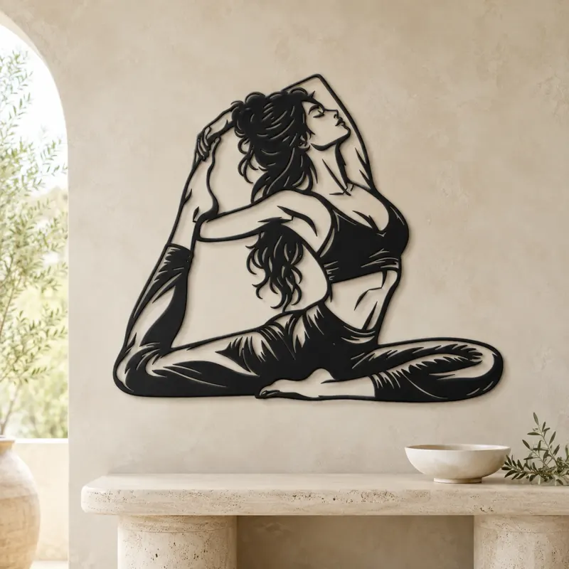 Pigeon Pose Serenity Metal Wall Art | Movement Silhouette Decor - lifestyle view 3