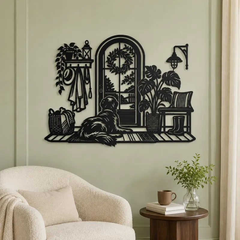 Dog by the Door Metal Wall Art | Pet Lover Silhouette Decor - lifestyle view 2