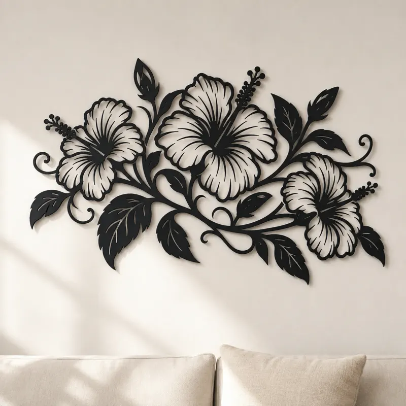 Hibiskus Flow Metall-Wandkunst | Botanische Wanddekoration