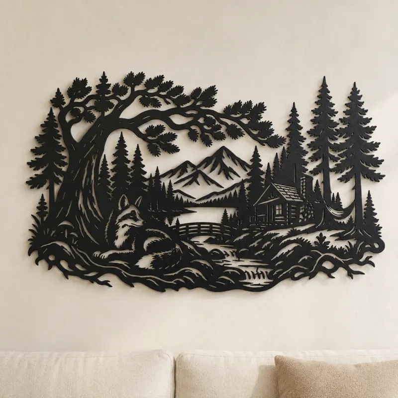 Cartel de metal Zorro bajo los Árboles | Decoración de siluetas de vida salvaje