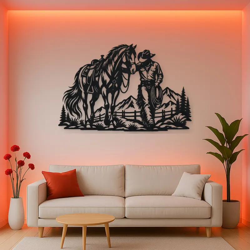 Cowboy and Horse Metal Wall Art | Equestrian Wall Decor