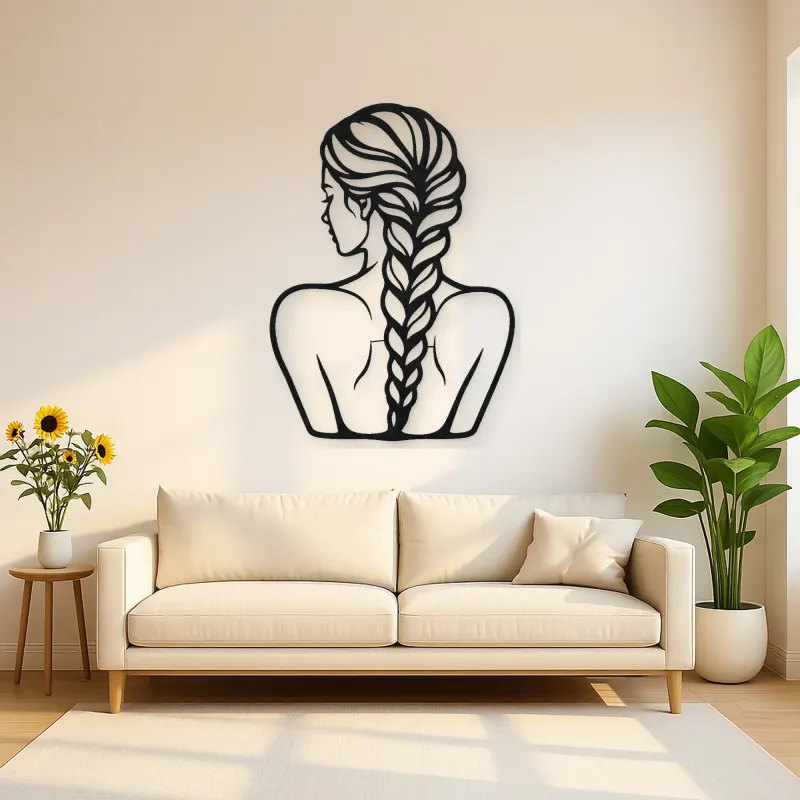 Braided Hair Muse Metal Wall Art | Minimalist Woman Line Art