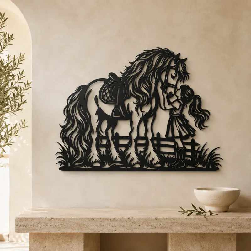 Pony and Child Metal Wall Art | Equestrian Wall Decor - lifestyle view 3